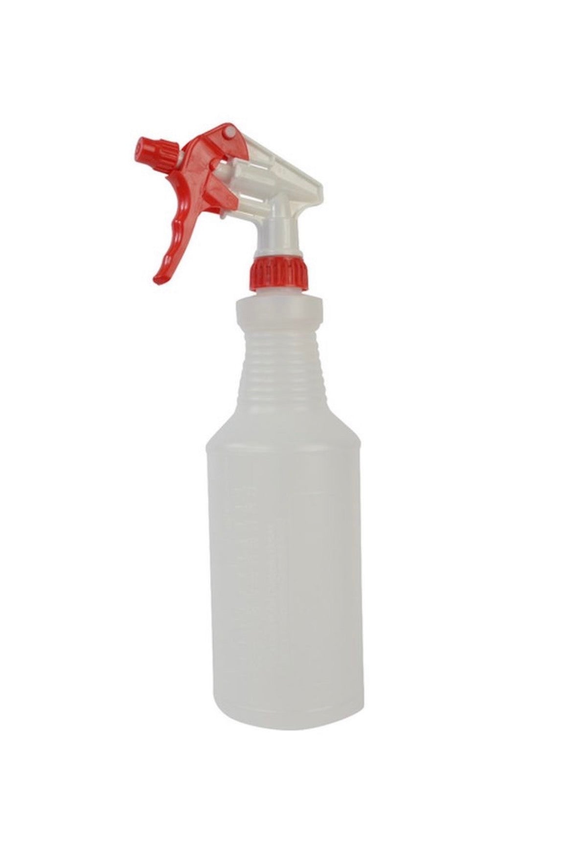 White spray bottle with red nozzle on a white background