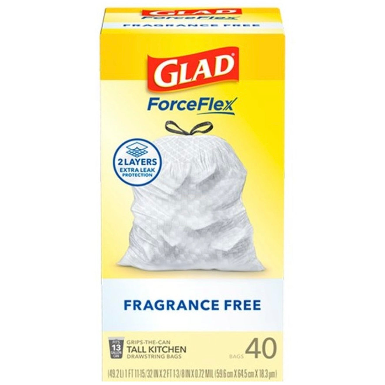 Glad 13 Gal Fragrance Free Tall Drawstring Trash Bag 40 ct